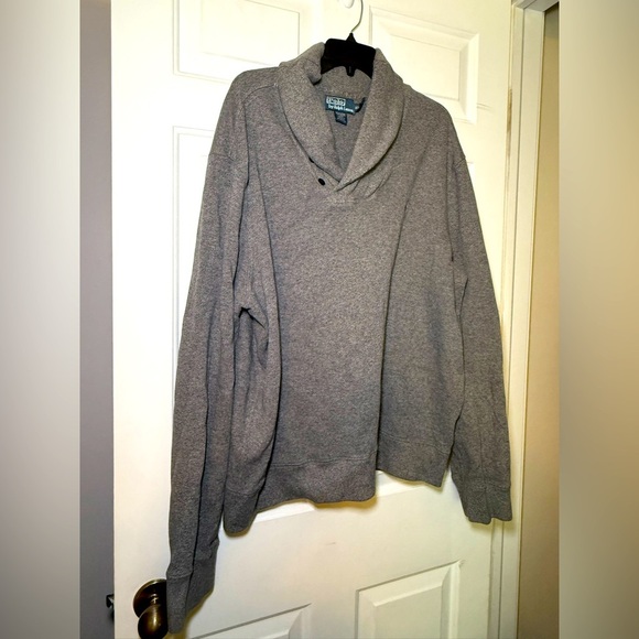 Polo Ralph Lauren Sweater Shawl Cowl Neck Men's XXL Heather Gray Cotton - Picture 1 of 8